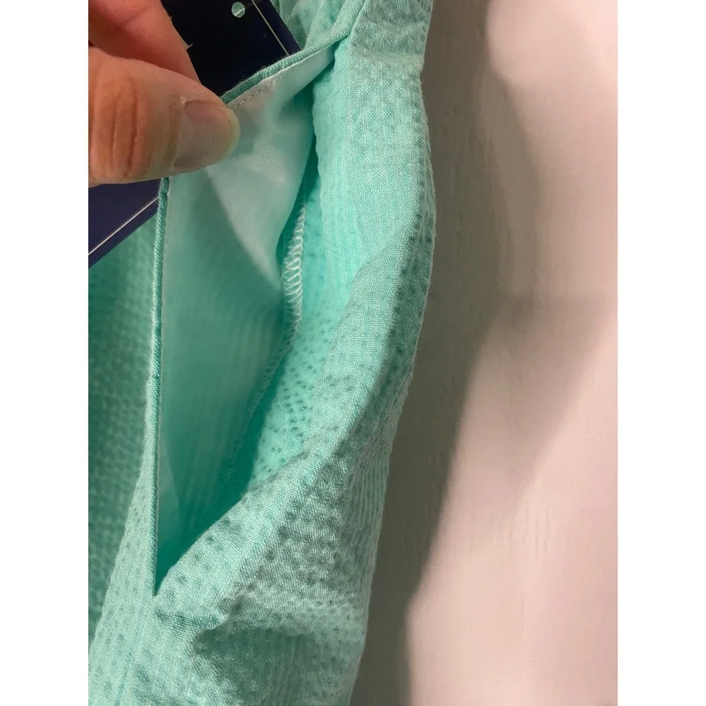 NEW Lauren James Scallop Solid Skirt Seafoam Green Seersucker Mini Pockets Med